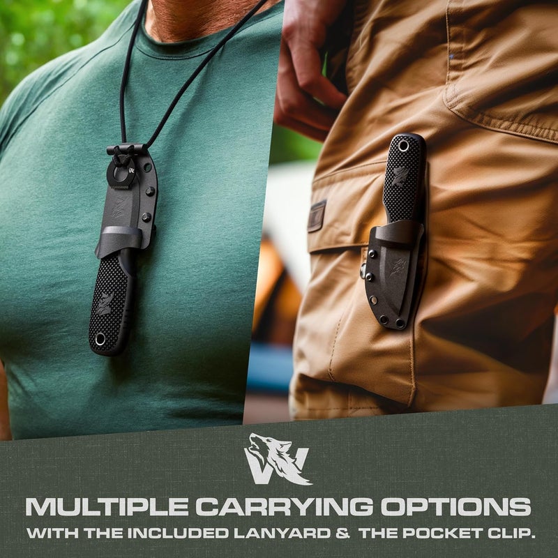 ODENWOLF W-MINI - EDC Neck Knife with Sheath and Necklace - Small EDC Fixed Blade Knife Necklace and Belt Clip - Pocket Fixed Blade Knives - Full Tang Neck Knife with Sheath Tactical and Fire Starter - Image 4